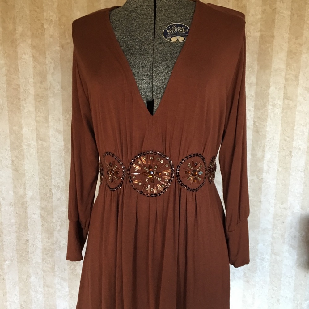 Nicole by Nicole Miller long brown beaded top.